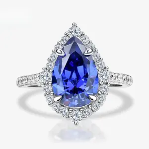 Loveden 4ct Pear Shape Engagement Ring For Women Daily Tanzanite Blue Color High Carbon Diamond S925 Silver Wedding Promise Ring Girls Birthday Jewelry Gift