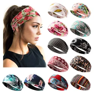 12 Pack Headbands for Women Boho Printed Non Slip Hair Band Sport Yoga Running Elastic Sweat Hair Wrap for Girls