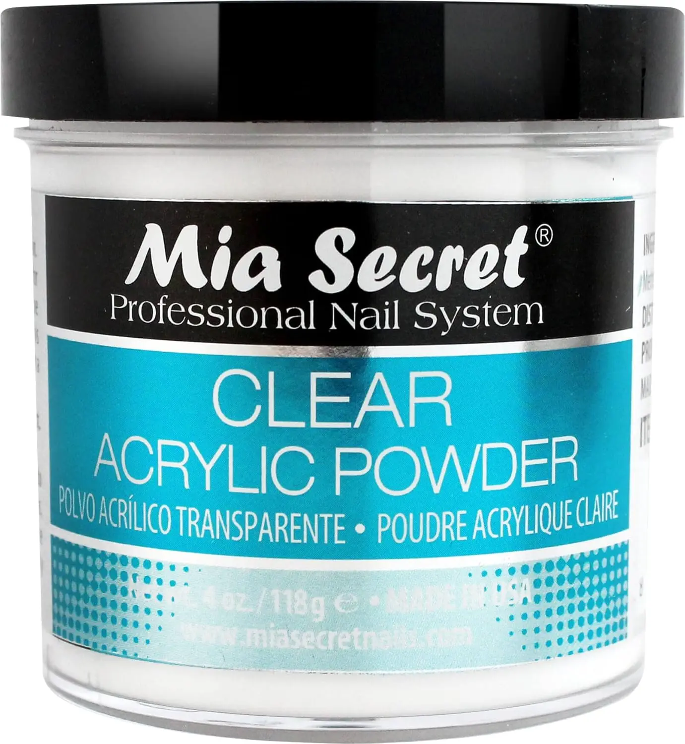 Mia Secret Professional Clear Acrylic Powder, 4oz Powder Form for Acrylic Nails & Nail Enhancements with Transparent Look