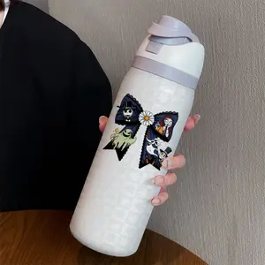 32oz Ghost Bowknot Sports Water Bottle, Stainless Steel Vacuum Insulated, Reusable Thermos Cup, Large Capacity Fruit Cup, Perfect Gift for Women