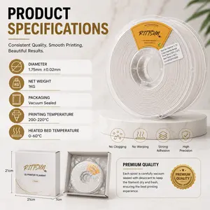 RITTSUN Marble PLA Filament 1.75mm, 1KG (2.2lbs) 3D Printer Filament, Dimensional Accuracy +/- 0.02mm, Marble Texture PLA with Transparent Spool, Compatible with Most FDM 3D Printers