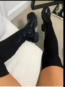 High-Top Women's Over-The-Knee Boots Spring & Fall 2026, Zipper Knit Long Boot, Elastic Woolen Material, All Seasons Fashion
