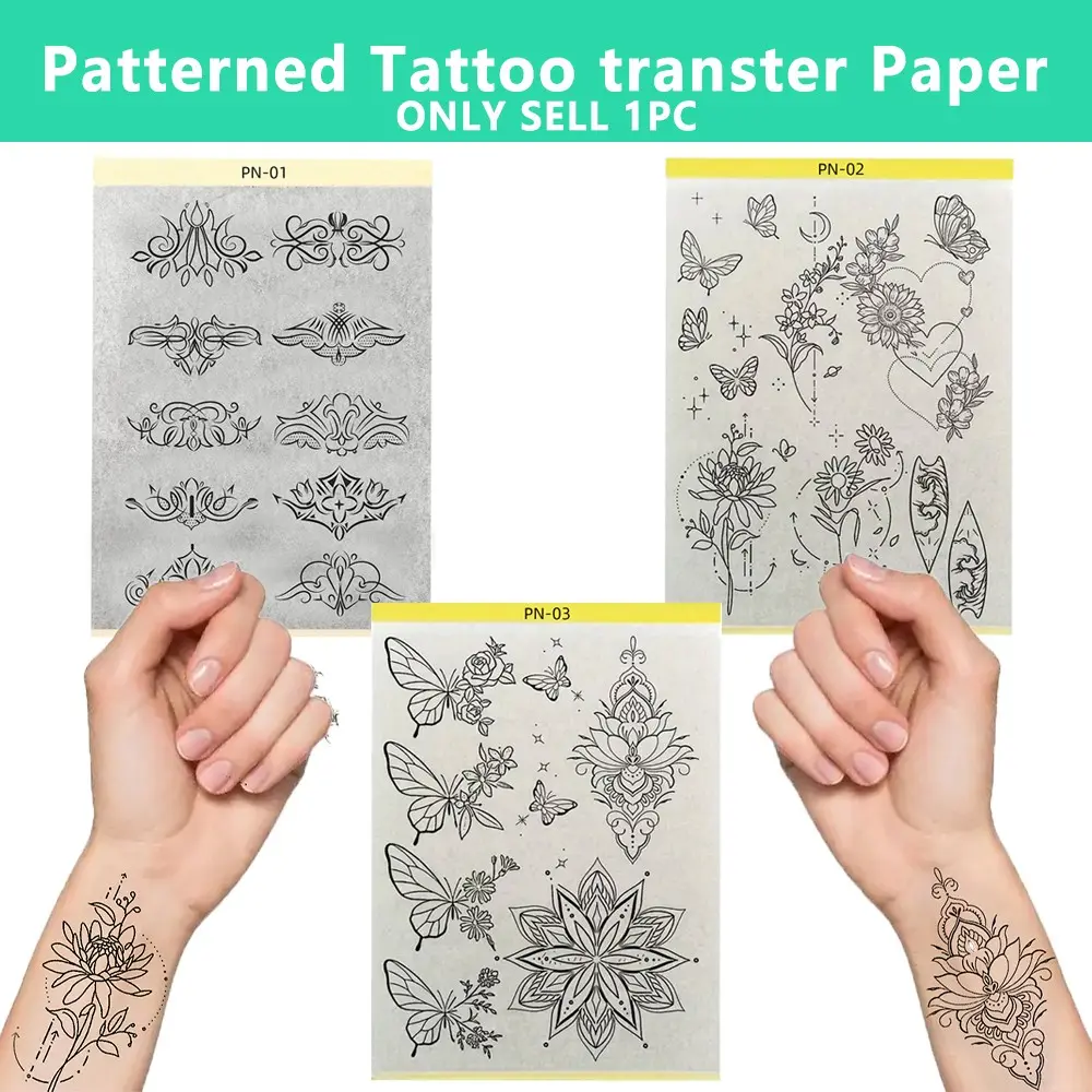1pc Butterfly Floral Hand-Drawn Tattoo Transfer Paper, A4 Size, DIY Temporary Tattoo Template, Tattoo Outlines, Compatible with Gel, Ideal for Beginners/Artists, Fake Tattoos, Aesthetic Tattoo Merch, Packaging with document Sleeve, Tattoo Stencil