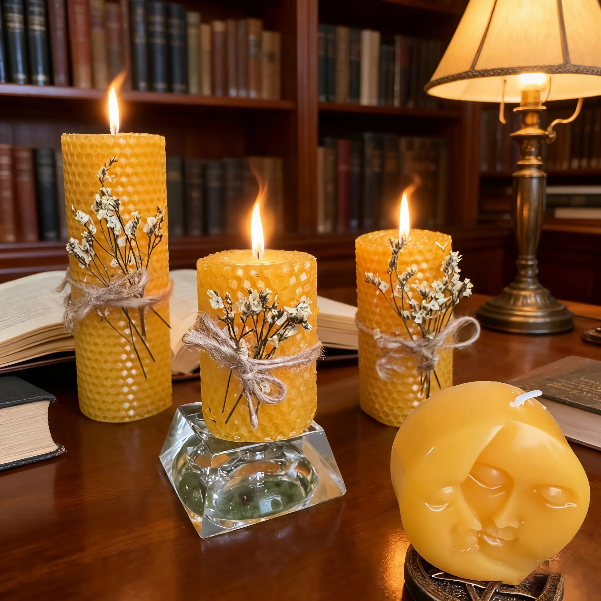 4-piece beeswax candle gift box set, honeycomb pattern pillar candles, moon shape, multi-size combination, a gift for Halloween, Christmas, Valentine's Day, home decoration, weddings, birthdays, and family gatherings decor