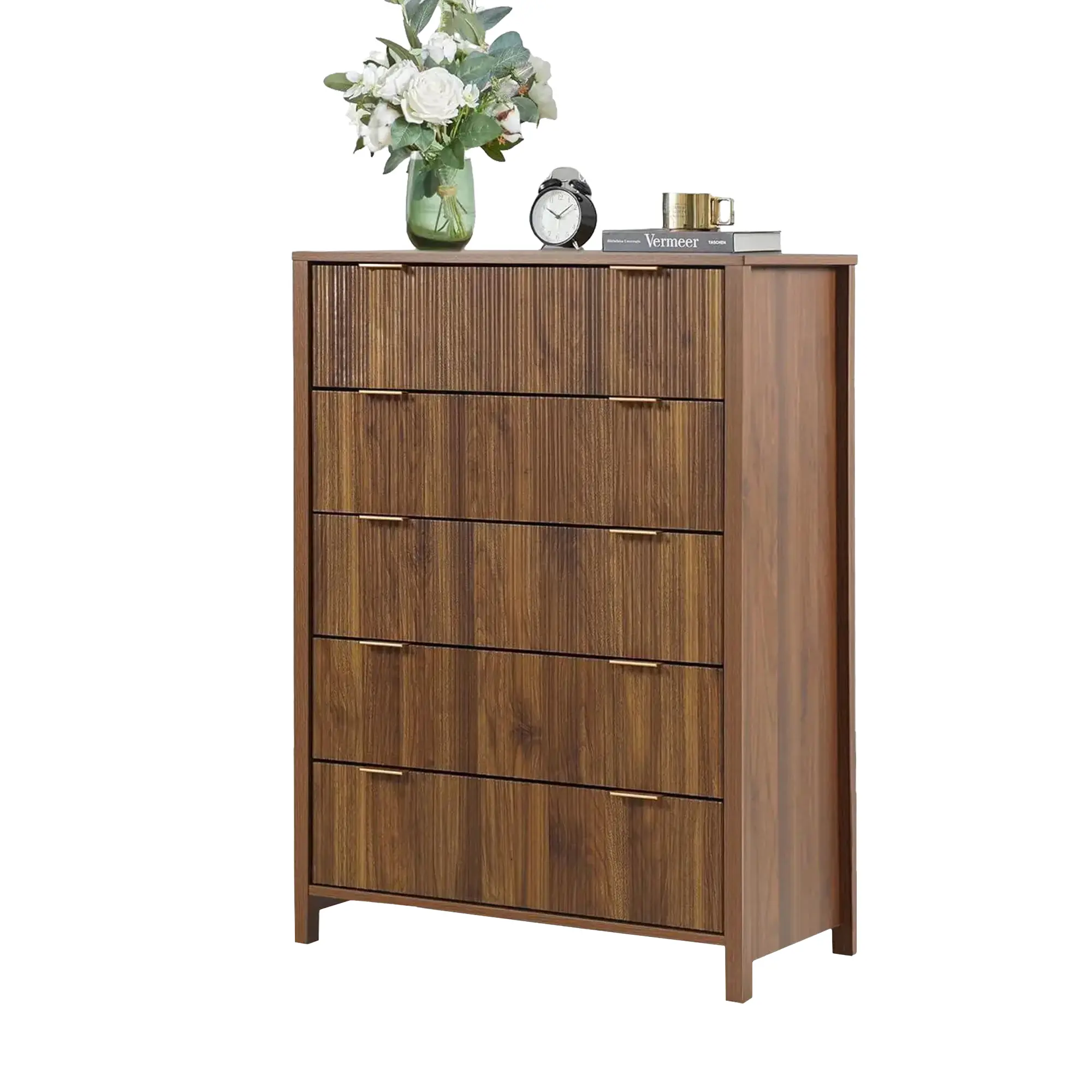 Giratree 4 5 Drawer Dressers for Bedroom, Modern Closet Chest of Drawers with Waveform Fluted Panel, Large Wood Storage Dresser Organizer for Nursery Bedroom Living Room Hallway Closet