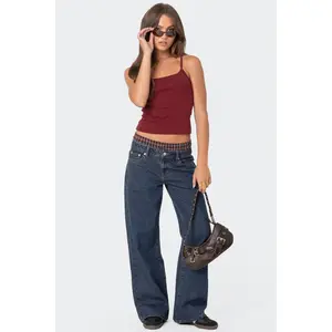 Plaid Boxer Detail Low Rise Baggy Jeans