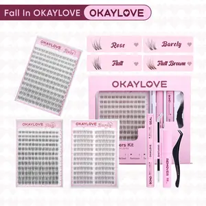 OKAYLOVE Natural Lash Clusters Kit Rose | Vivi | Nira | Flutt Brown Wispy Lash Extension Kit with Long-lasting Lash Bond and Seal,Tweezers and Remover for DIY Eyelash at Home for Natural Makeup Girl Gifts