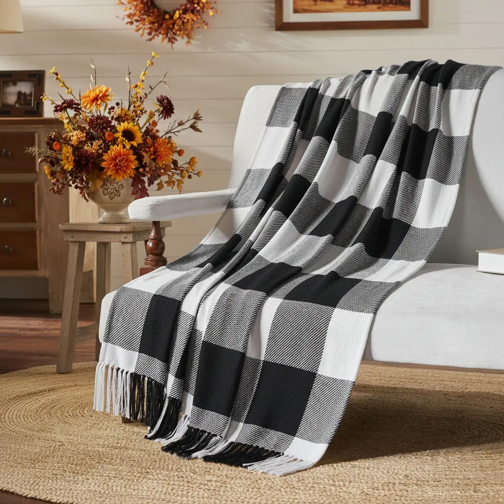 Sable Ann Checkerboard Pattern Blanket, Decorative Woven Throw for Home Soft Furnishings, Decorative Woven Throws