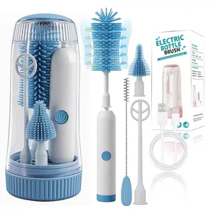 Electric Bottle Brush Cleaner with Two Cleaning Modes - Rechargeable Baby Bottle Brush Set Including Waterproof Cleaner, Nipple Brush, Straw Cleaner, Mixer & Drying Rack