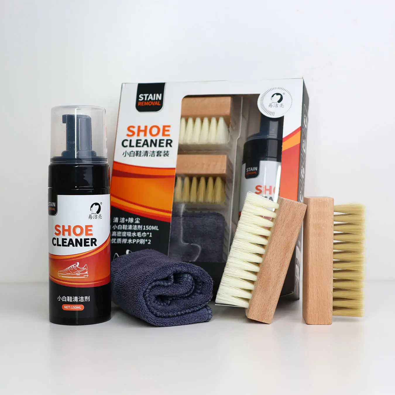 Shoe Cleaning Kit, Includes 2 Brushes & Towel, Waterless Foam Sneaker Cleaner, Essential Shoe Care Set, Sneaker Stain Remover, Footwear Cleaner, Shoes Cleaner