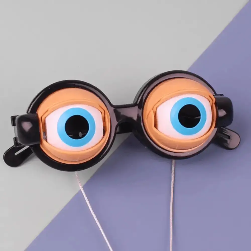 Adult Funny Crazy Eye Glasses with Sliding Rope Control & Slapping Mouth Mechanism for Halloween New Year Pranks in Blue Pink Black