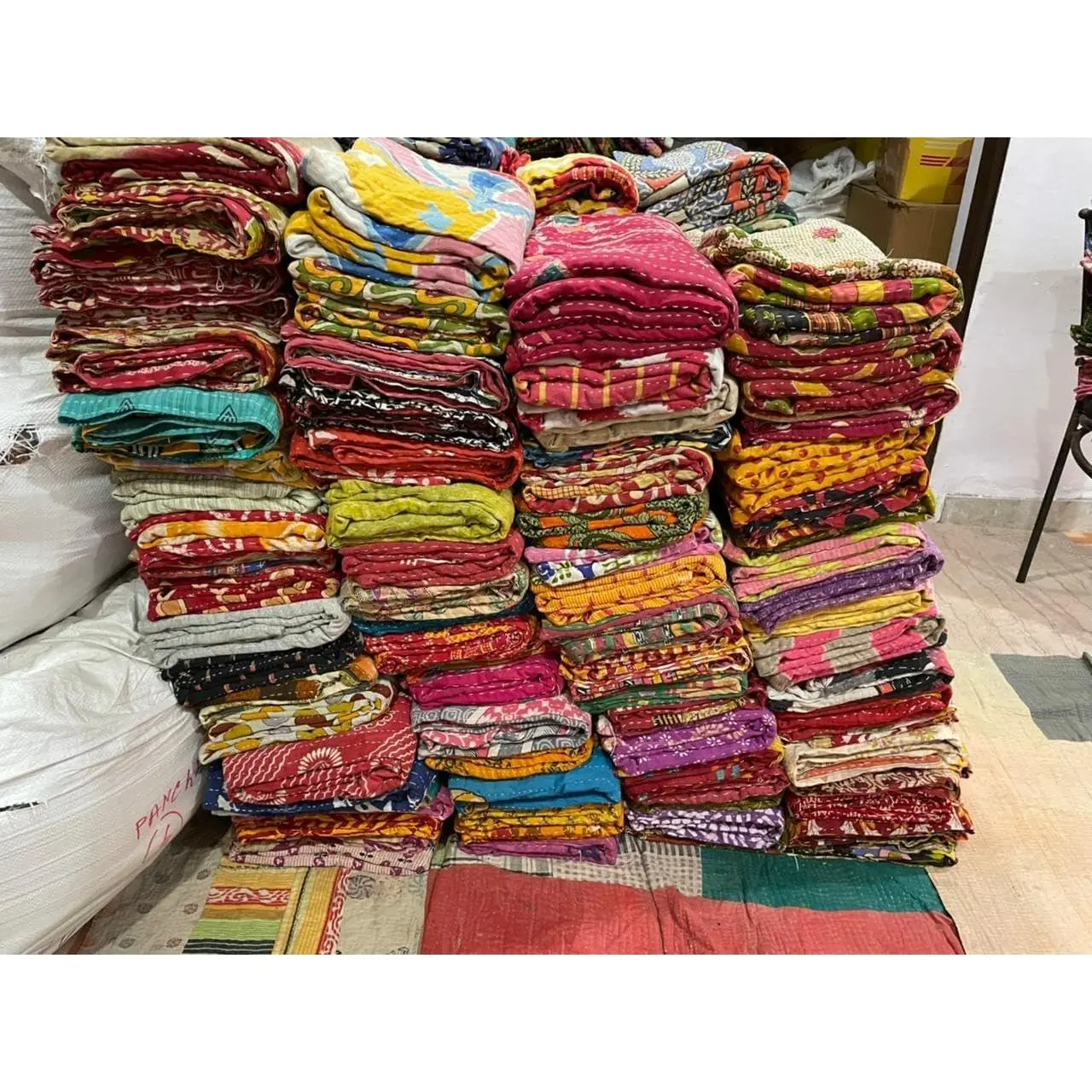 Handmade Vintage Indian Kantha Quilts Tribal Reversible Cotton Bedspread Throw Assorted Cotton Sari Patches Blanket 3Pcs