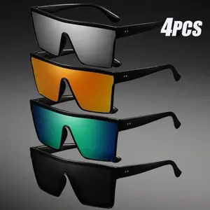 4-Pack Oversized Goggle Sunglasses for Men Women, UV400 Anti-Glare Driving Glasses, One-Piece Shield Frame Protective Eyewear for Car Interior, Travel, Streetwear & Daily Outdoor Use outdoorfun