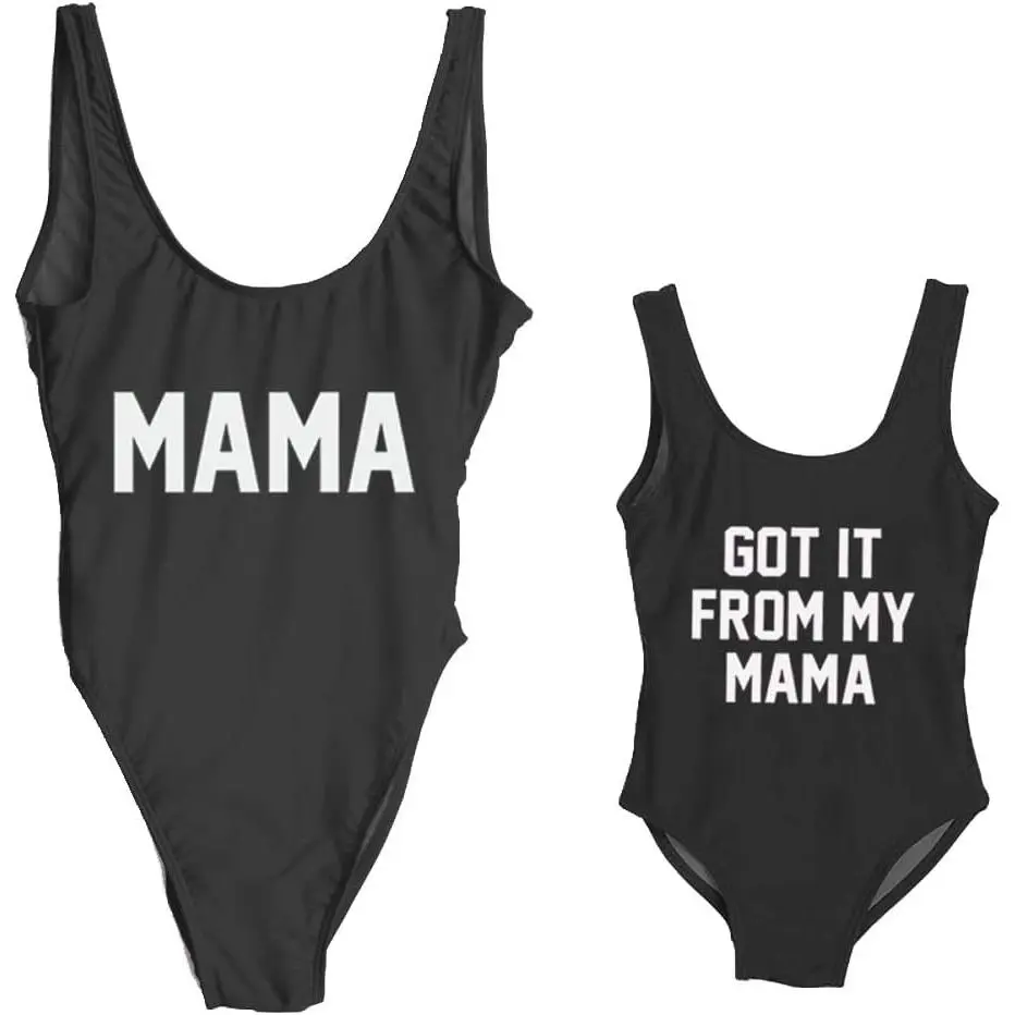 Elightvap Family Matching Mother Child Letter Print Swimsuit Monokini Women Toldder Girl One Piece Bathing Suit Swimwear