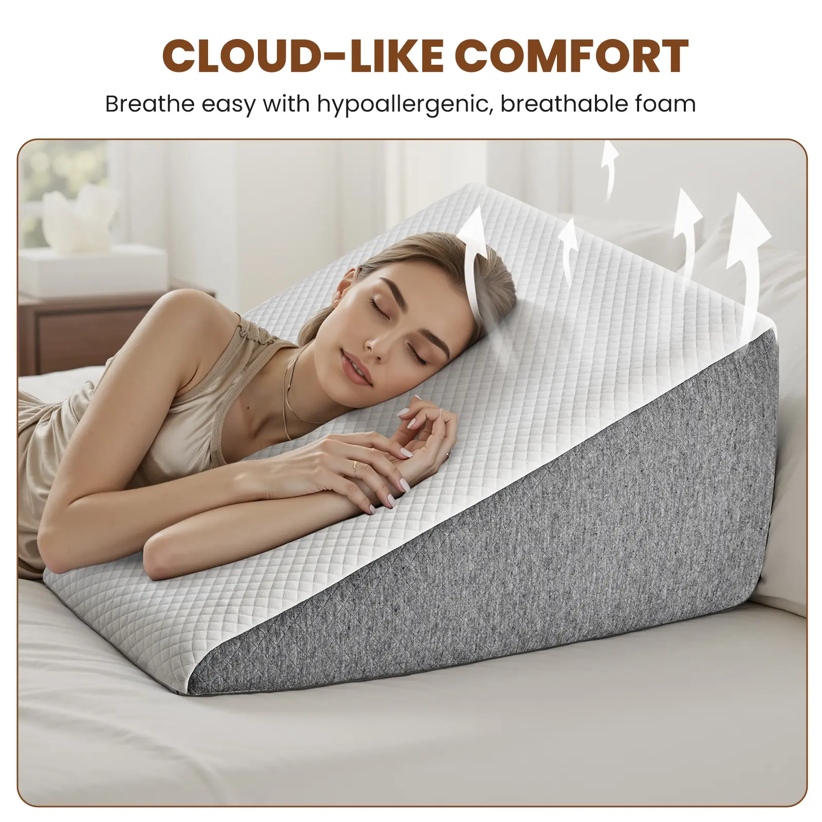 【New Style】Contoured Supportive Certified Memory Foam Wedge Pillow - Hypoallergenic, Anti-Dust Mite, Breathable, Triangle Design with Removable Washable Cover for Sleep Apnea Relief, Contoured Memory Foam, Supportive Memory Foam