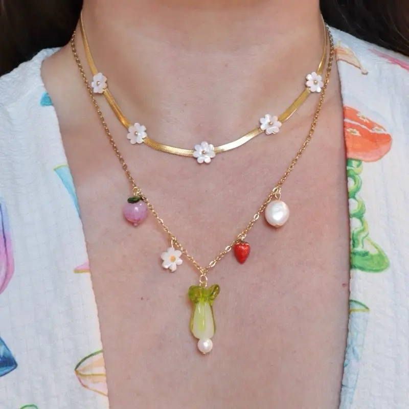 Handmade Bok Choy Charm Necklace, Fruit charm necklace, whimsical necklace, dainty charm necklace, layering necklace