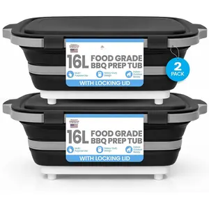 BBQ Prep Tub 2 Pack (16L+16L) - Multifunctional Collapsible Camping  Board with Upgraded Locking lid, Meal Prep Meat Storage Container  for Grilling, Outdoor Cooking (XL x 2)