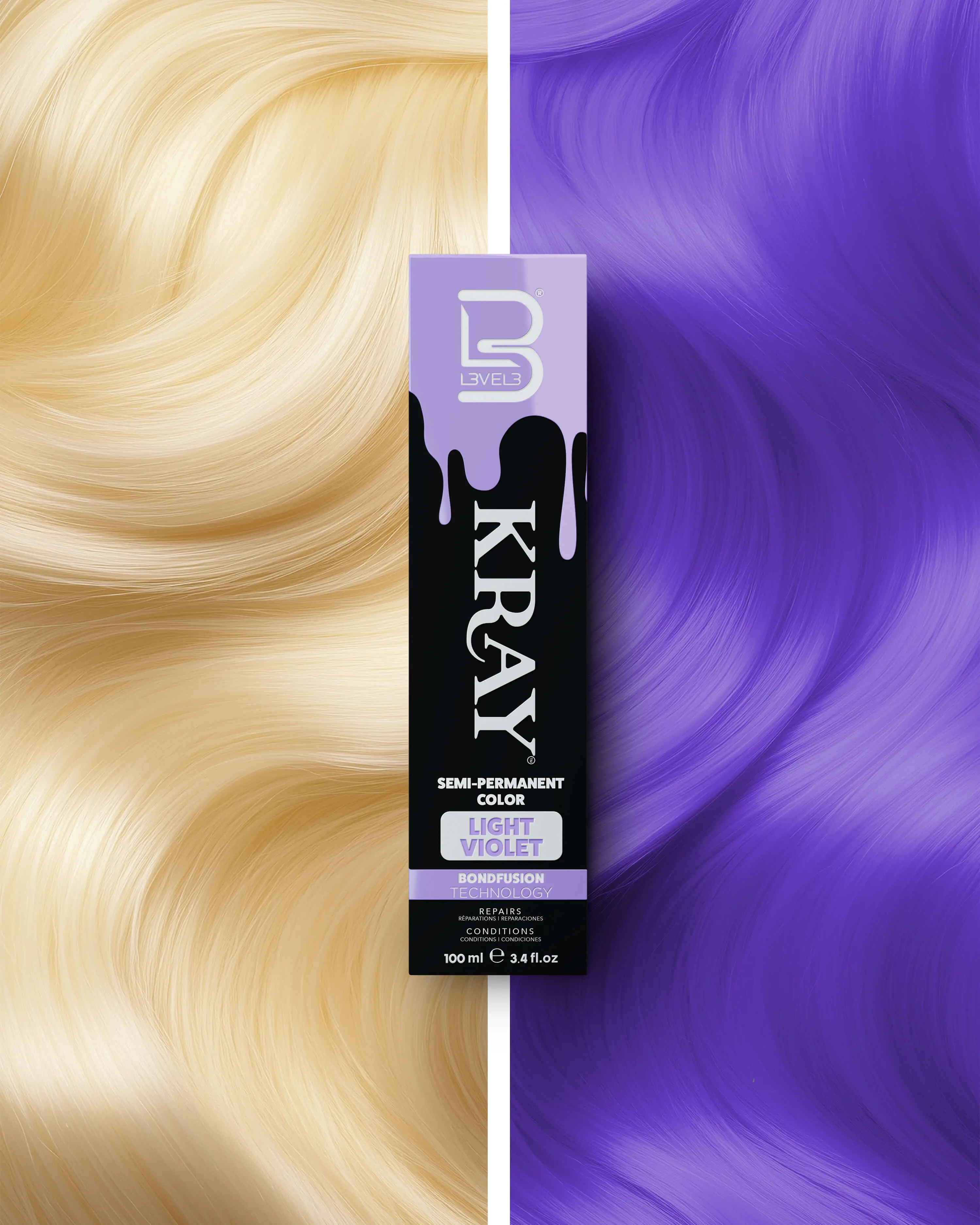 L3VEL3 KRAY Light Violet Semi Permanent Color with Aloe Vera Organic Argan Oil & Sunflower Seed Oil Nourishing  Formula
