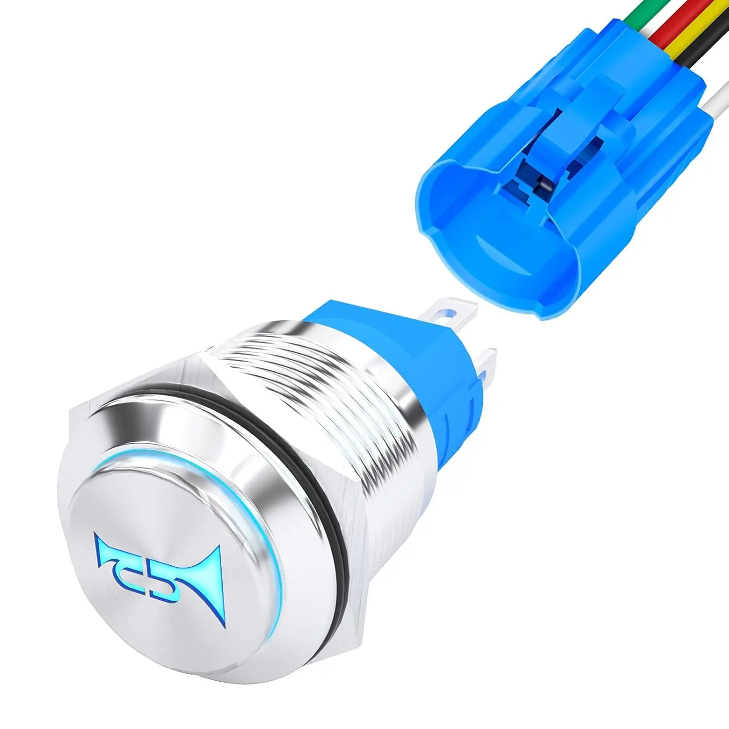 Horn Button Switch 12 Volt Momentary Push Button Switch 12V Air Horn Button Switch Speaker LED Stainless Steel 16mm Metal Switch for Automotive Car Marine Boat Train