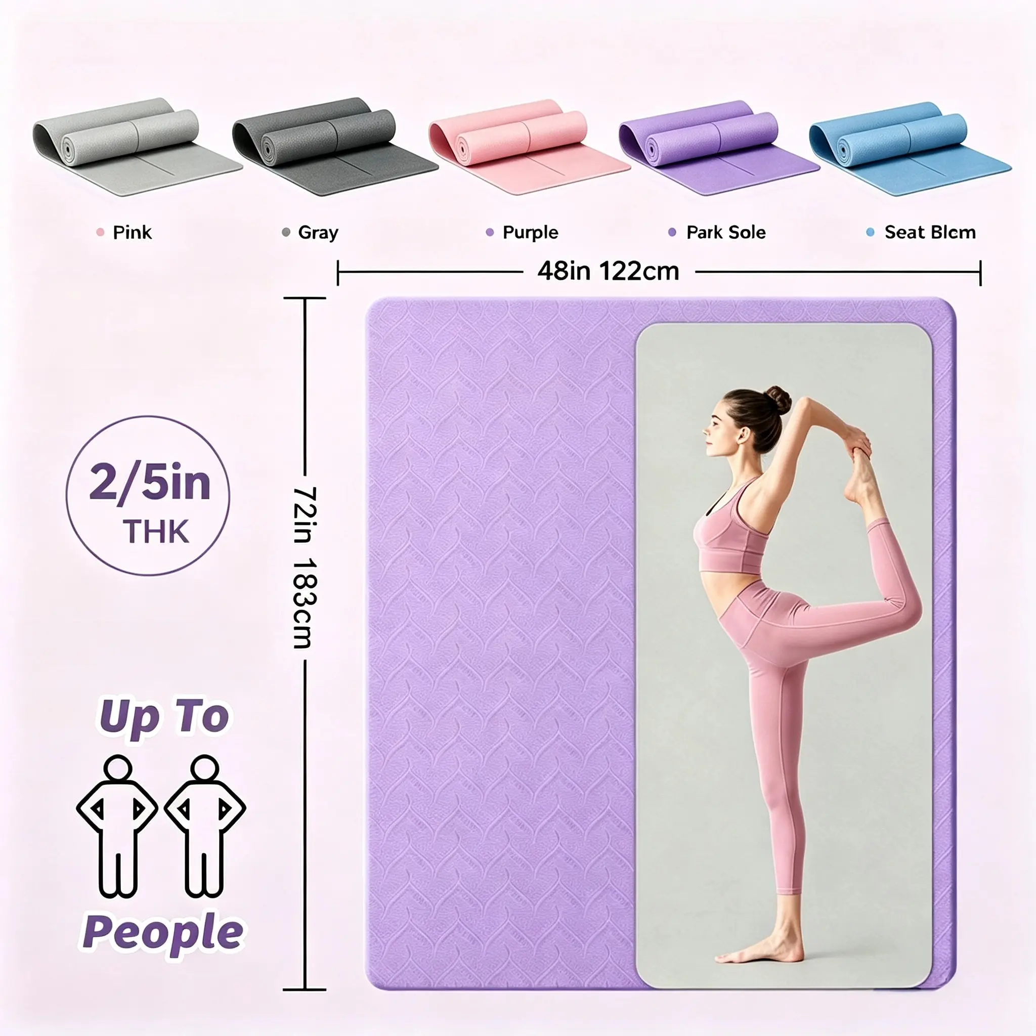 Extra Thick TPE Yoga Mat - 6'x4', 0.33in Non-Slip Fitness Mat with Alignment Lines, At-Home Gym Equipment for Home Workout Floor Exercise for Men & Women