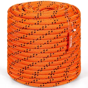 【Father's Day Gift】VEVOR Double Braided Polyester Synthetic Climbing Rope, 3/4 in x 220 ft 24 Strands, 20000 LBS Breaking Strength, Outdoor Arborist Rigging Cords for Rock Hiking Rescue, Orange/Black, Fathersdaygift, Climbing Rope Ropes