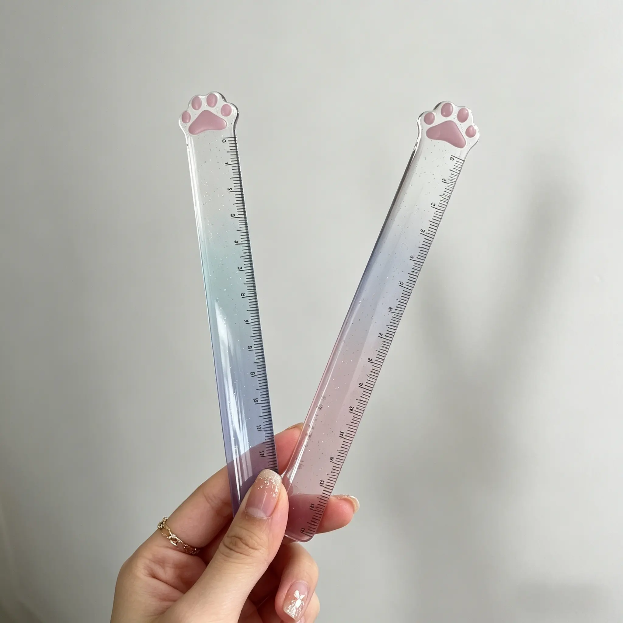 Cute Cat Paw Ruler Set, Random Color Plastic Straight Ruler for School Home Office, Adorable Stationery Supplies, Student Prize Tool