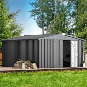 Aoxun 10 x 12FT Outdoor Storage Shed with Double Hinged Large Door Utility Garden Shed with Lockable Door & Sloped Roof Metal Sheds Outdoor Storage for Garden, Backyard, Patio and Backyard, Brown