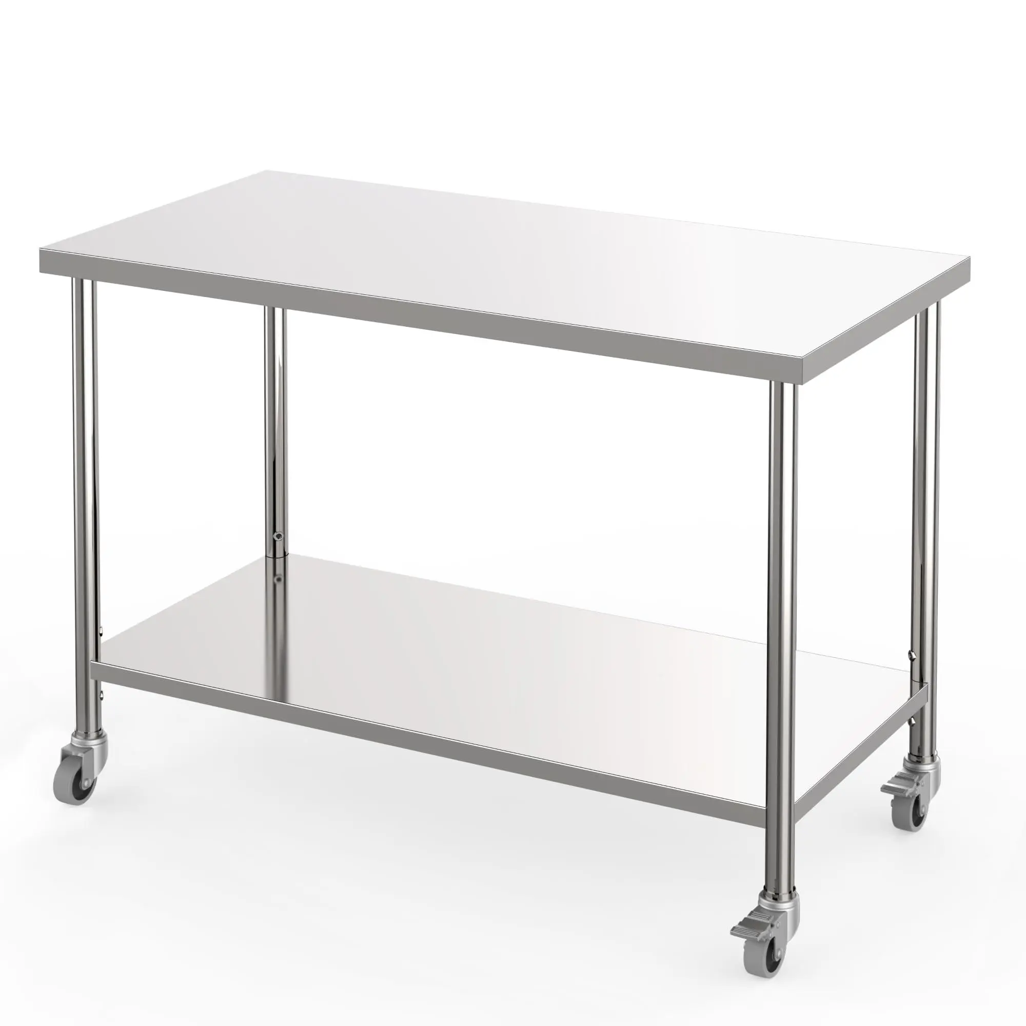 48" x 24" Stainless Steel Prep Table with Casters, 2-Tier NSF Heavy Duty Kitchen Work Table with Adjustable Undershelf, Food Prep Worktable for Home, Restaurant, Commercial Use