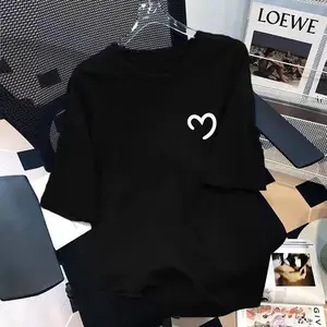 Minimalist Heart Graphic Summer T-Shirt for Women | Premium 100% Cotton Heavyweight Loose Fit Short Sleeve Tee | Aesthetic Casual Oversized Crewneck Top | Soft Breathable Streetwear Apparel 2026 | Essential Stylish Gift for Her Casual Comfort Day