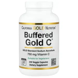 California Gold Nutrition Buffered Gold C®, GOLD Standard Sodium Ascorbate (Vitamin C), 240 Veggie Capsules