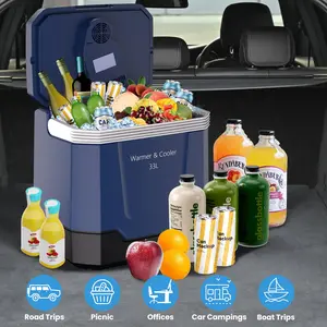 Garvee Portable Electric Car Refrigerator & Warmer, 33L – Dual Power 12V/110V, Automatic Locking Handle, Plug-in Cooler for Car, Home, Camping, Travel – Grey