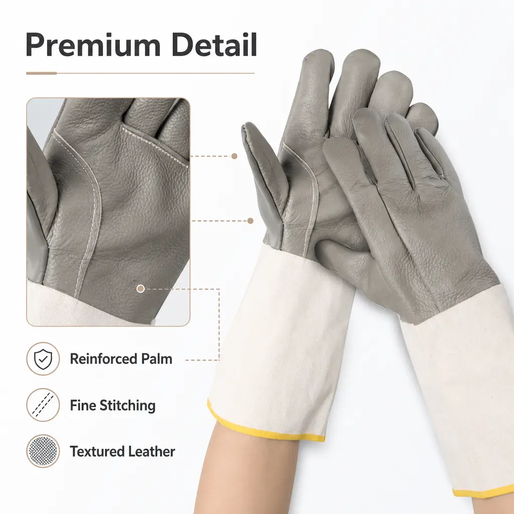 Heavy-Duty Leather Welding Gloves - Heat Resistant, Metal Handling Gloves for Long-Hour Continuous Working Conditions, Heat Resistance