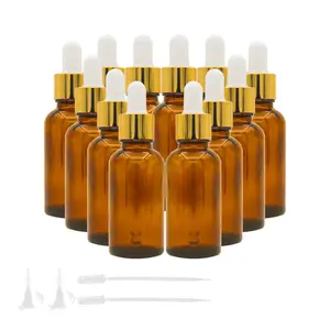 12-Piece Amber Glass Dropper Bottle Set, 1oz Bottles for Essential Oils & Perfumes, Perfume Refill Bottle, Includes 2 Funnel & 2 Pipettes, Leak-Proof Design