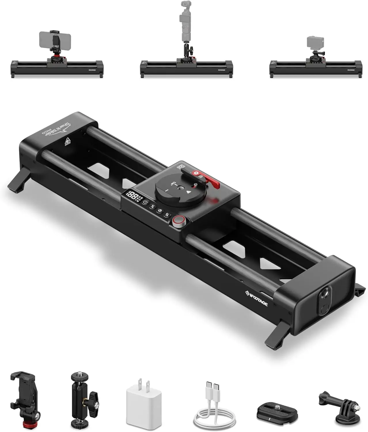 IFOOTAGE Shark Slider Pico Motorized Mini Slider, 15.7'' 2-Axis Phone Dolly Track Slider Video Stabilizer Rail Compatible with Insta360 iPhone Android DJI Pocket 3/4, Payload 2.4lb