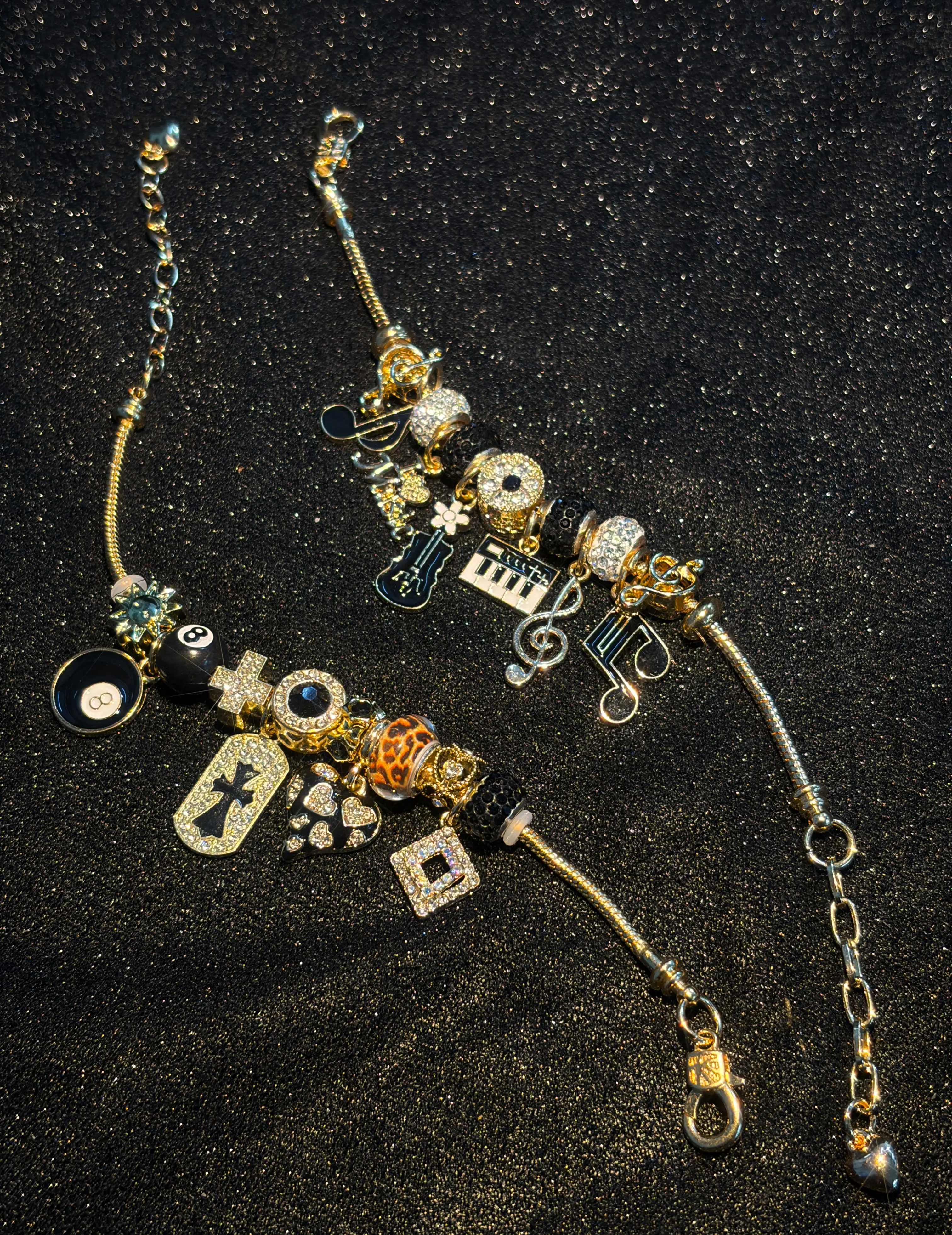 Women’s Black & Gold Tone Snake Chain Charm Bracelet