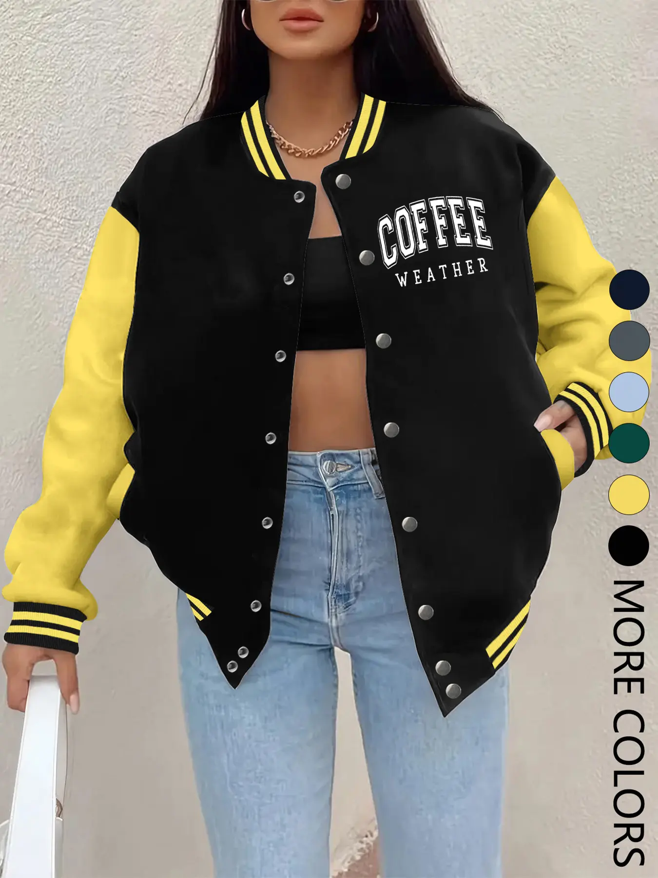 Women's Fall Winter New Baseball Jacket, Letter Print Casual Sporty Outerwear, Casual Fashionable Outerwear, Fitted Design, Hip Hop Style, Suitable for Daily Wear