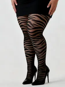 Women's Sweet Edge Zebra Print Leggings, Plus Size Fitted Design, Bold Statement Tights for All Seasons, Versatile Day-To-Night Wear Womenswear, Lady