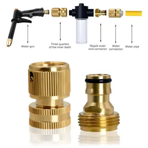 1 Set Garden Hose Quick Connecter(Not Include Nozzles or Water Guns), 3/4 Inch GHT Female and Male Fitting Adapter Solid Brass No-Leak Hose Connector Adapter Kit  for Water Hose and Water Gun