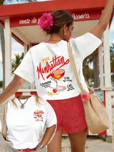 Women's Graphic Tee, Fitted, Milk Silk Fabric, Comfortable & Breathable, Casual Fashion Streetwear, Summer Letter Print, Versatile Daily Wear
