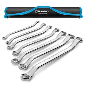 #fathersdaygift DURATECH 7-Count Anti-slip Offset Box Wrench Set, Bolt Extractor Wrench Set, Metric, 6-19mm, 50-Degree Offset, CR-V Steel, with Rolling Pouch