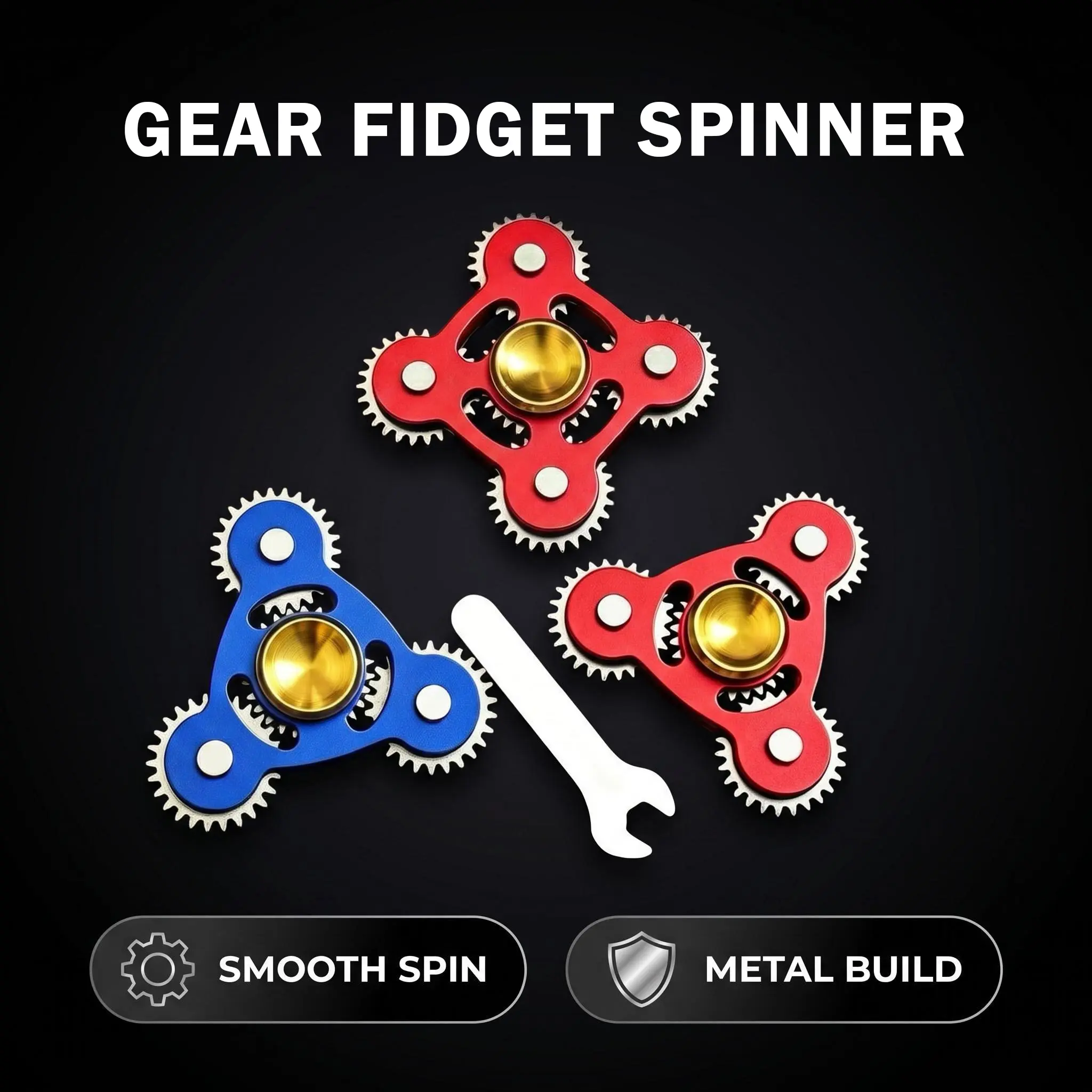 100% Metal Linkage Manual Compact Gear-Shape EDC Fidget Spinner - Father's Day Gift, Stress Relief Tool, 12+ Years Focus Support for ADHD, Bad Habit Breaking