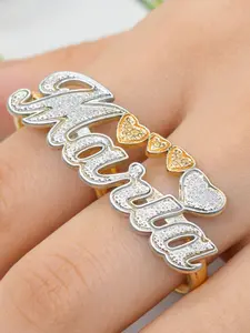 Fashion Creative 18k Gold Plated Letter Heart Carved Women's Interlocking Ring, Fashion Heart Rings, Statement Rings, Daily Wear Jewelry, Valentine's Day Gift