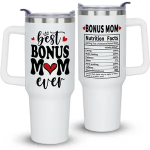 Best Bonus Step Mom Ever Mothers Day Birthday Christmas Gifts from Daughter Son, 40 oz Bonus Mom Cup Tumbler with Handle Lid and Straw, Gifts for Stepmom