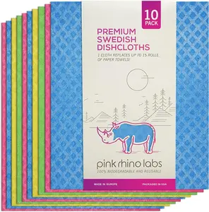 Swedish Dishcloths – Eco-Friendly Reusable Kitchen Towels – 10 Pack Cleaning Cloths for Dishes, Counters & Surfaces – Super Absorbent, Compostable, Zero-Waste Alternative PINK RHINO LABS
