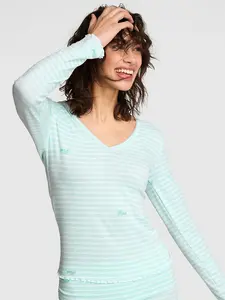 PINK Soft Luxe Pointelle V-Neck Long-Sleeve Top