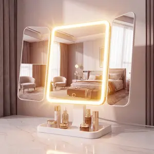 Summervibes【MothersDayGift】Foldable LED Makeup Mirror, 3 Light Modes, 2X/3X HD Magnification, Touch Dimmable, 360° Rotatable, Portable Vanity Mirror, Exquisite Gift Box, Ideal Mother's Day Gift for Mom