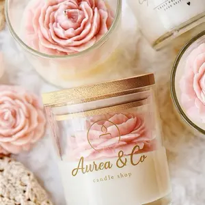 Aurea & Co Velours Rose Candle from the Candle Shop - Pink Floral Design in Clear Container