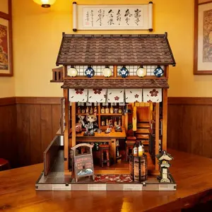 DIY Miniature House: Sakura Curtain Sake House - Japanese Style Wooden 3D Puzzle Street View Model, Handmade Craft & Gift Toy, Wooden Model Kit