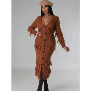 SHAGGY MAXI KNIT CARDIGAN WOMEN CLOTHING SWEATER WITH POCKETS