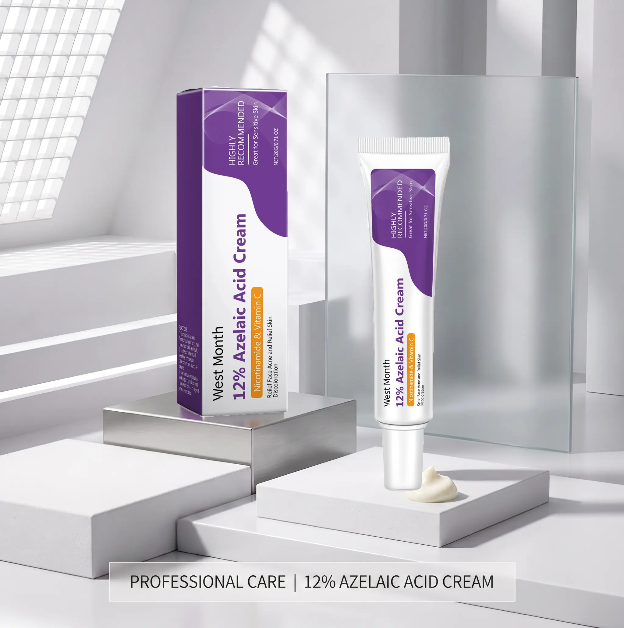 12% Azelaic Acid Face Cream - Gentle Acne Spot Treatment & Acne Scar Remover, Fade Dark Spots, Reduce Discoloration, Pore Purifying Repair Cream for Sensitive Skin (20g/0.71oz)